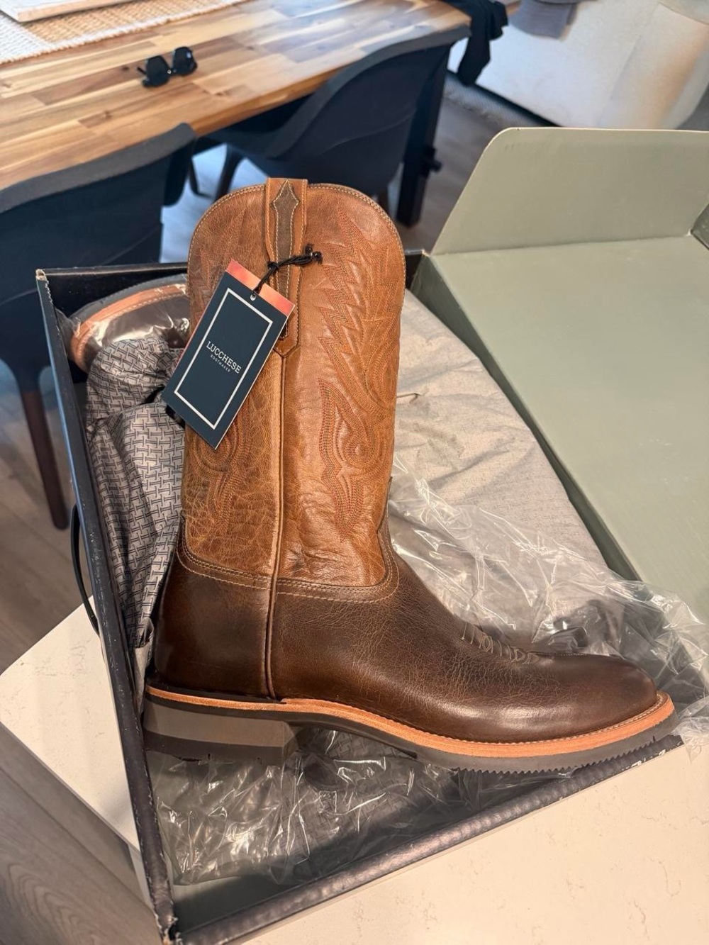Lucchese Two-Tone Brown Leather Cowboy Boots